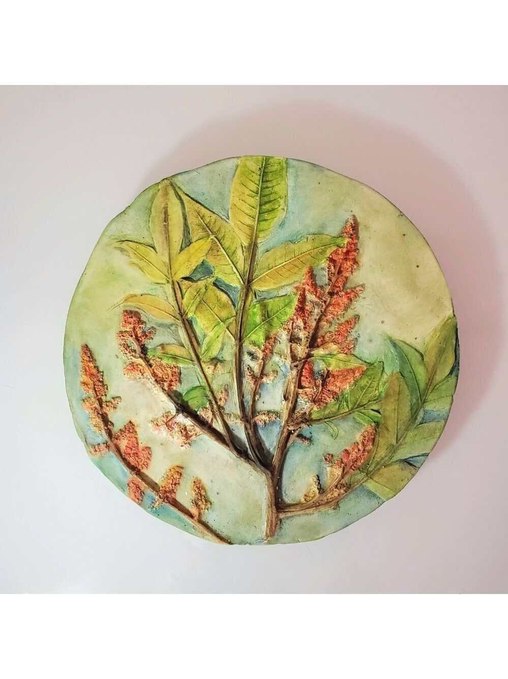 Botanical Relief Casting in Plaster with Hand Painted Watercolors Original